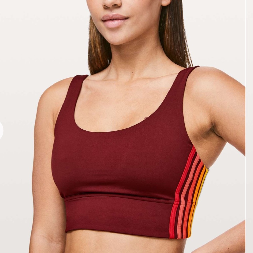 lululemon athletica Take A Hint Maroon Sports Bra with Striped Sides